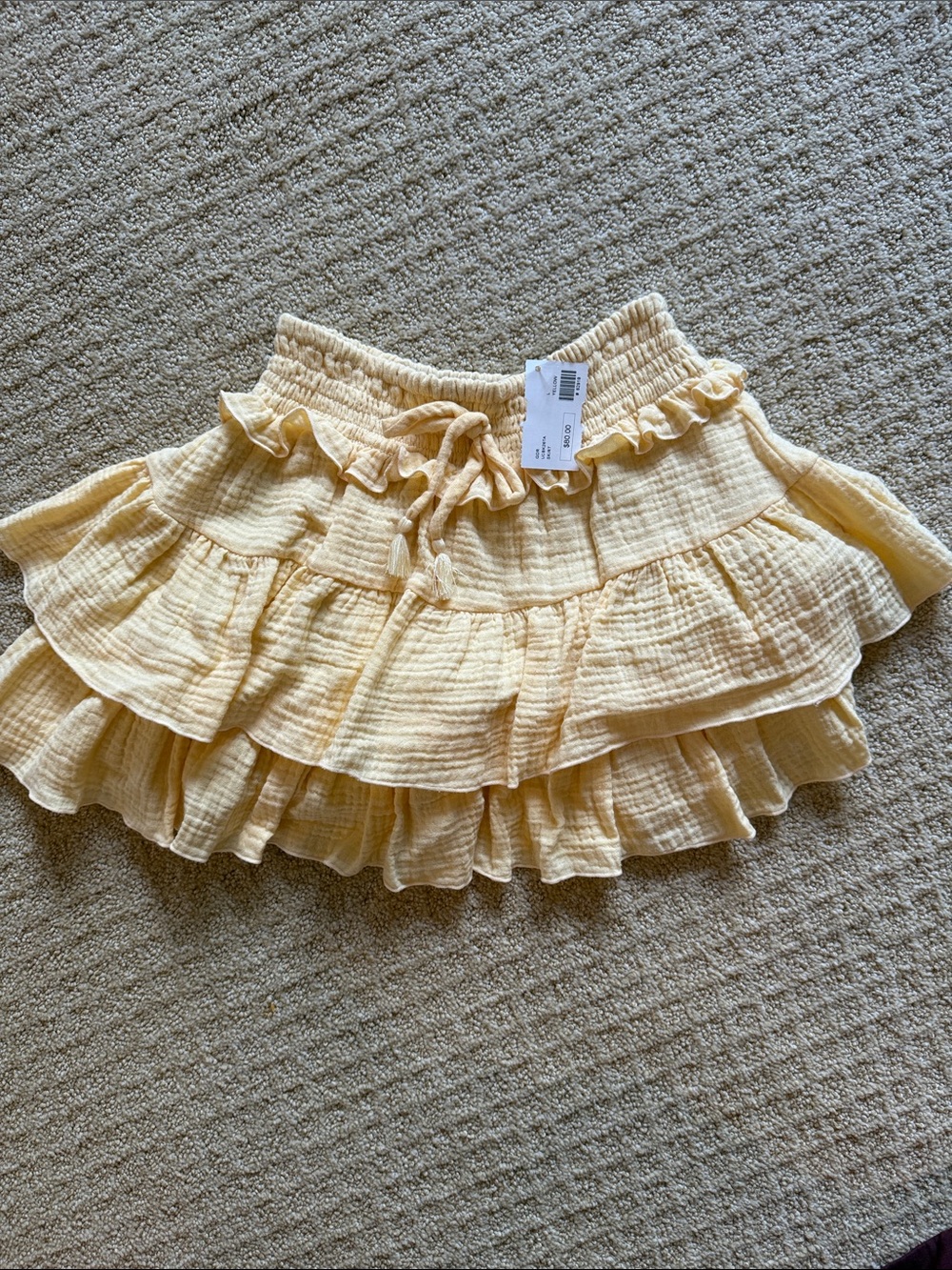 Kids Tiered Ruffle Mini Skirt in Pale Yellow